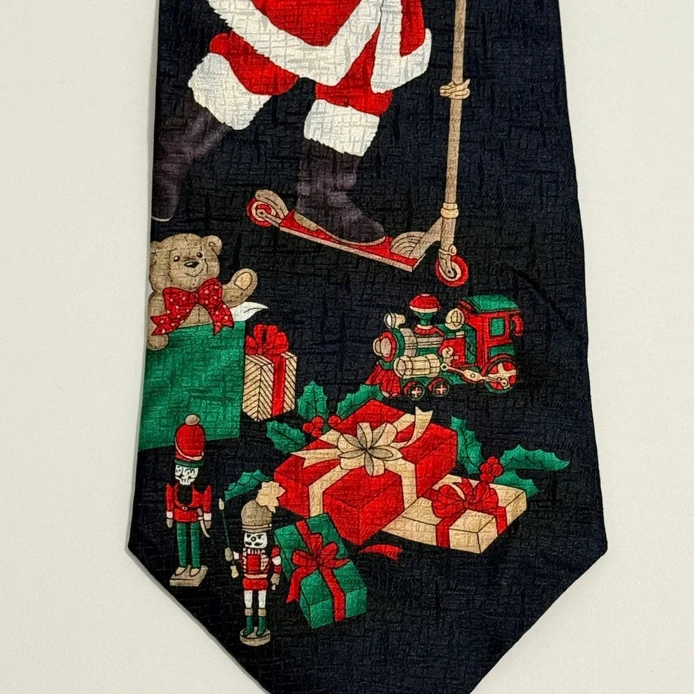 Vintage Holidays Santa Claus Scooter Christmas Necktie Black Novelty Holiday Tie